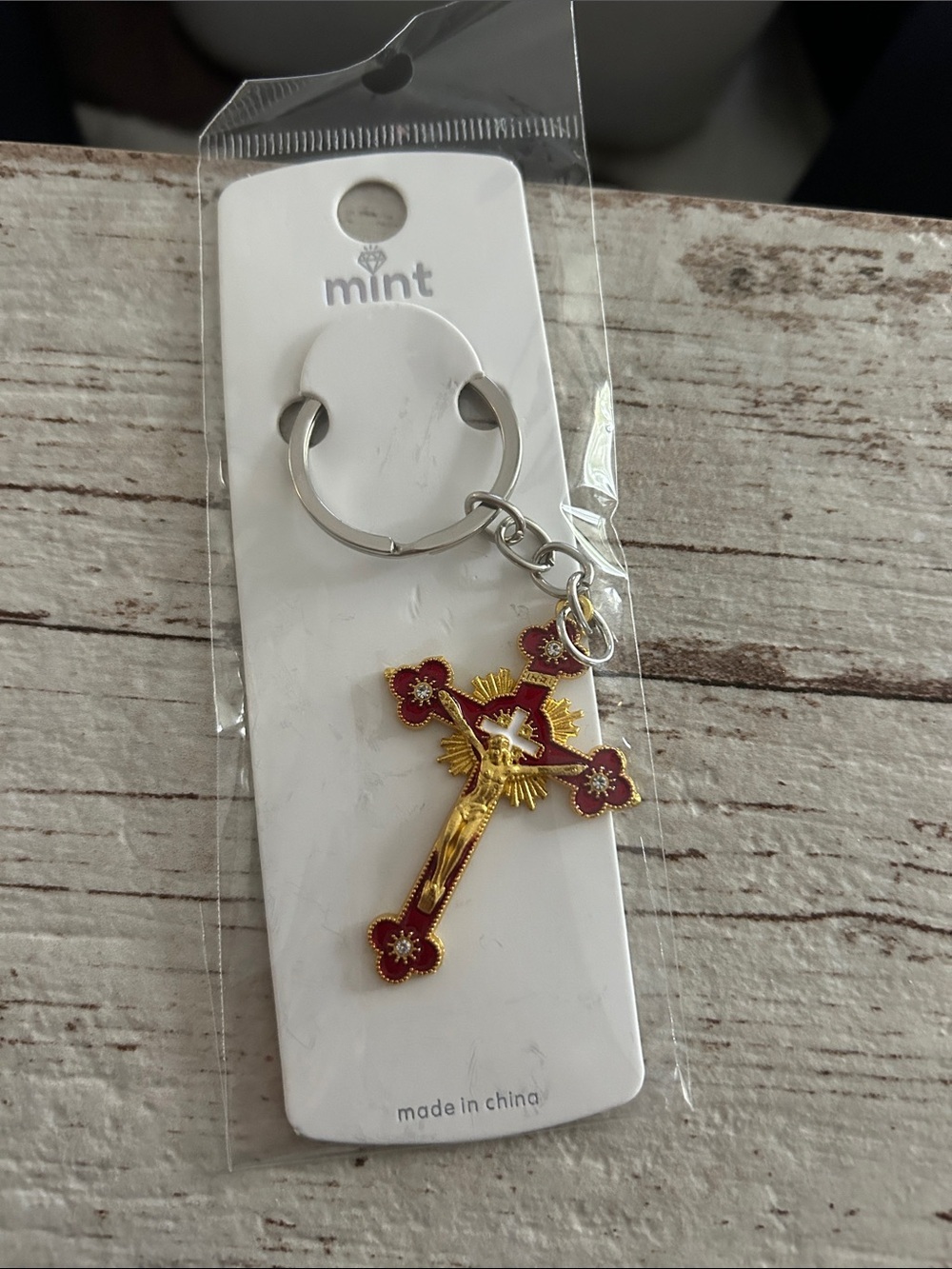 Mint Kids Gold and Red Crucifix Keychain Charm